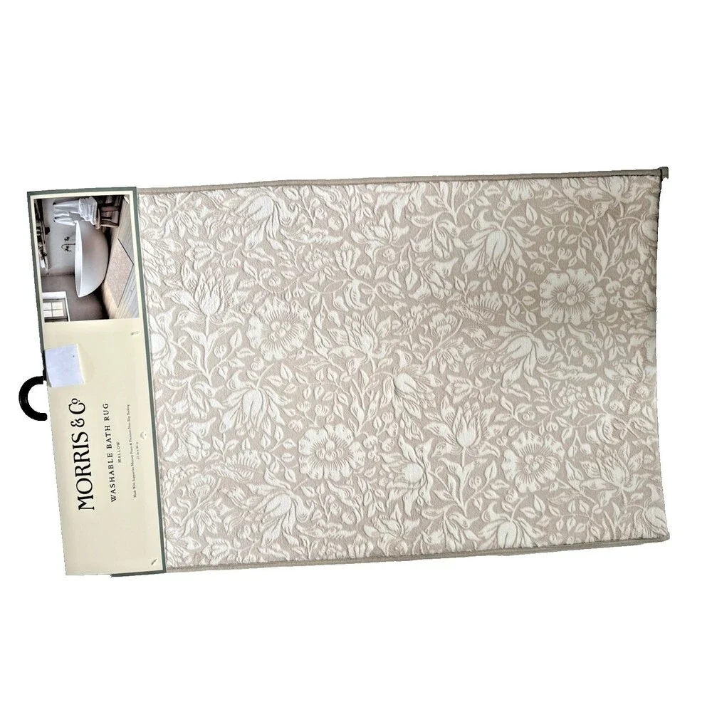 Morris & Co Bathmat Mallow Floral Beige Washable Memory Foam Non-skid